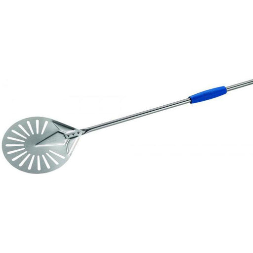 GI Metal I-20F Azzurra 8” Stainless Steel Perforated Round Pizza Peel with 59” Handle - Nella Online