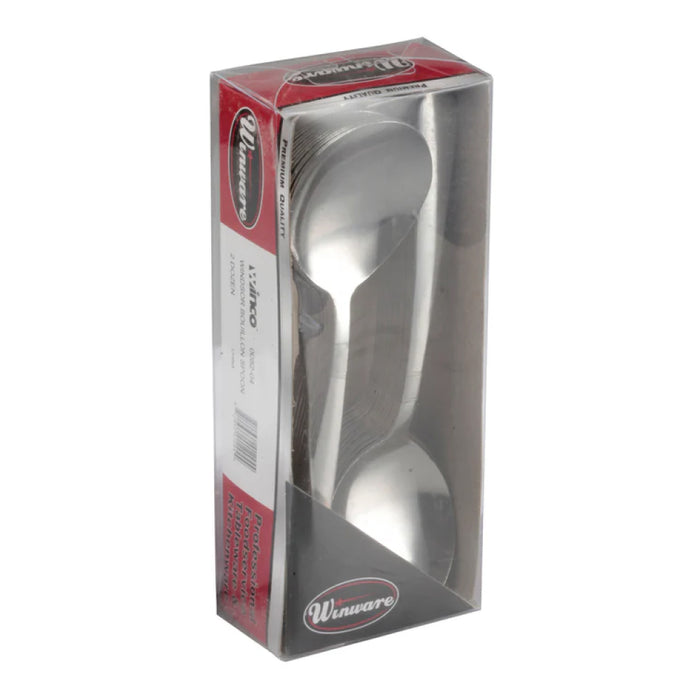 Winco 0082-04 6" Windsor Stainless Steel Bouillon Spoon - 24/Case