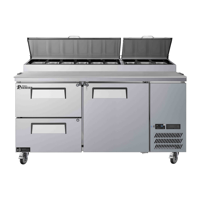 EFI Premier CPDW2-67VCP 67" 2-Drawer & 1-Door Stainless Steel Refrigerated Pizza Prep Table - 18.5 Cu. Ft.
