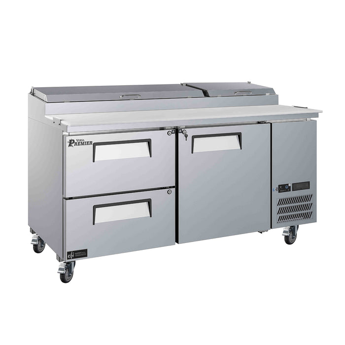 EFI Premier CPDW2-67VCP 67" 2-Drawer & 1-Door Stainless Steel Refrigerated Pizza Prep Table - 18.5 Cu. Ft.