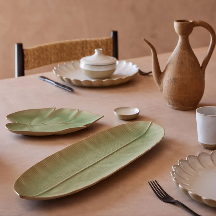 Costa Nova 7.75" x 10.5" Marrakesh Eucalyptus Green Monstera Leaf Stoneware Plate - 2/Case - 2ELA271E-EUC