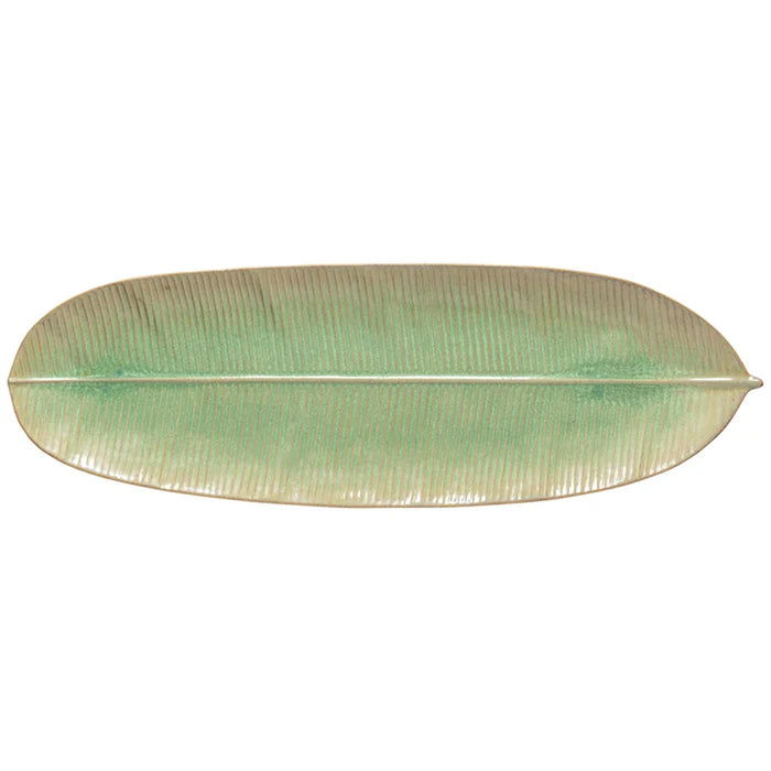 Costa Nova 20.75" x 6.25" Marrakesh Eucalyptus Green Banana Leaf Stoneware Serving Plate - 2/Case - 2ELA531E-EUC