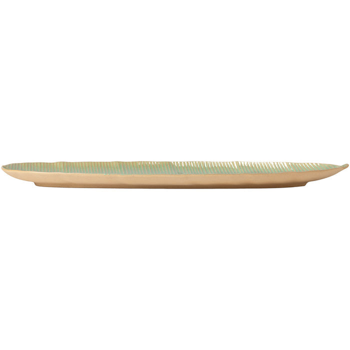 Costa Nova 20.75" x 6.25" Marrakesh Eucalyptus Green Banana Leaf Stoneware Serving Plate - 2/Case - 2ELA531E-EUC