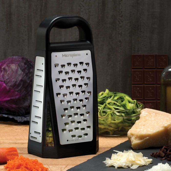 Microplane 34009 Elite Five Blade Box Grater with Measuring Cup - Black