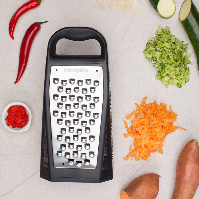Microplane 34009 Elite Five Blade Box Grater with Measuring Cup - Black