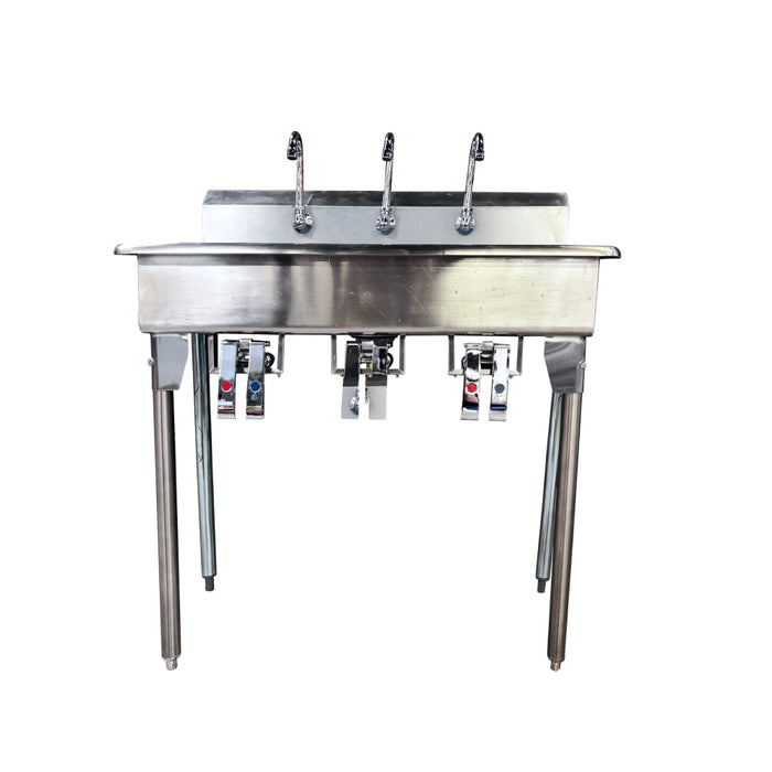 Nella 39" Three Station Trough Hand Sink with Knee Pedals and Spouts