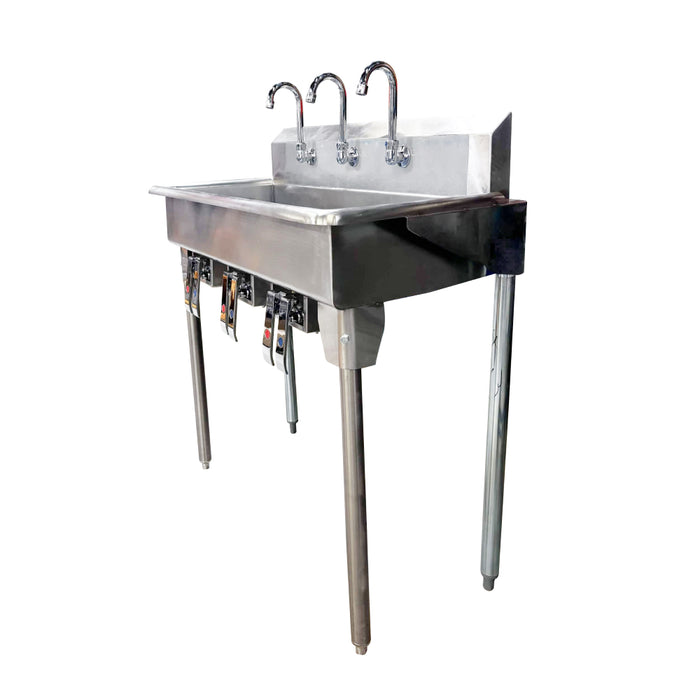 Nella 39" Three Station Trough Hand Sink with Knee Pedals and Spouts