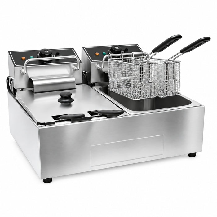Nella 24 Lbs. Double Electric Countertop Deep Fryer with 4 baskets - 220V / 1Ph
