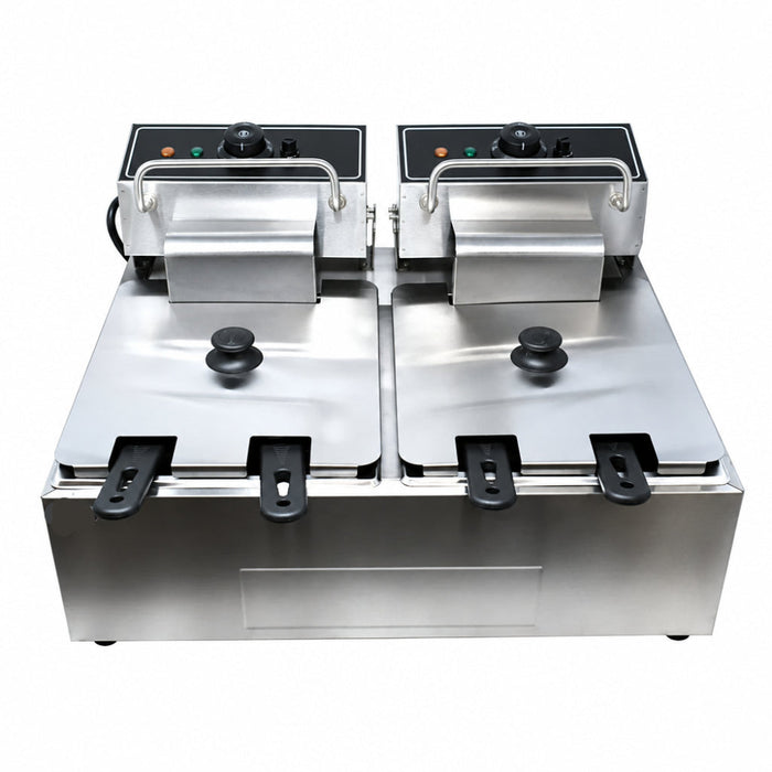 Nella 24 Lbs. Double Electric Countertop Deep Fryer with 4 baskets - 220V / 1Ph