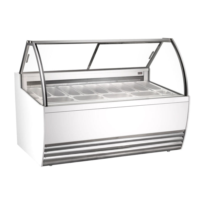 Nella 69.5" 13-Pan Gelato Display Showcase with Curved Sneeze Guard - 47572