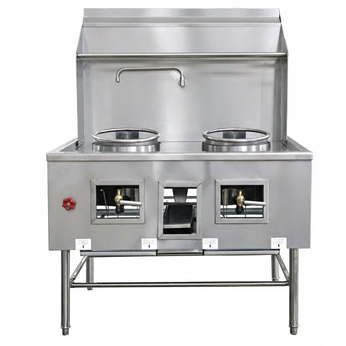 Nella 67" Natural Gas 2-Chamber Wok Range with Two 13" Ring, Backsplash, and Faucet - 190,000 BTU - 47726