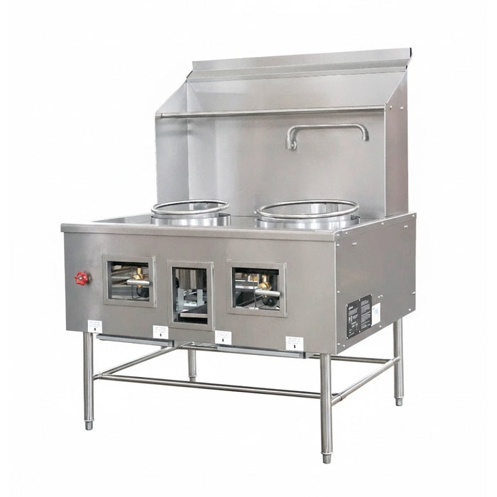 Nella 47.5" Natural Gas 2-Chamber Wok Range with One 13" Ring, One 16" Ring, Backsplash, and Faucet - 220,000 BTU - 48413