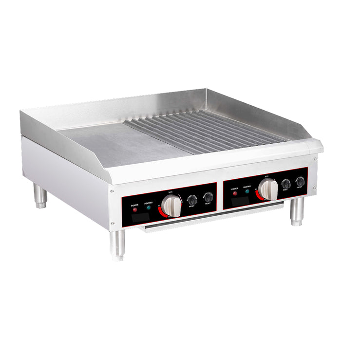Nella 24″ Electric Charbroiler with Grill and Griddle Plates - 240V / 1 pH / 3.6 kW - 48617