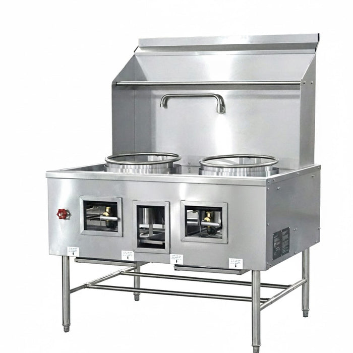 Nella 67" Natural Gas 2-Chamber Wok Range with Two 16" Ring, Backsplash, and Faucet - 250,000 BTU - 48671