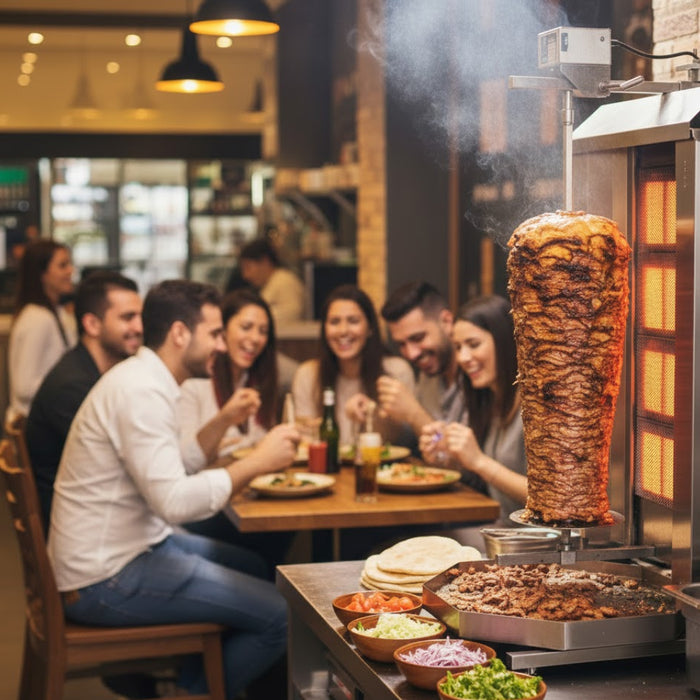 Trento MU-GD4 154 Lbs. 4-Burner Natural Gas Convertible Vertical Doner Kebab Machine - 38,000 BTU