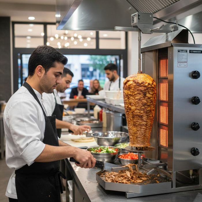 Trento MU-GD4 154 Lbs. 4-Burner Natural Gas Convertible Vertical Doner Kebab Machine - 38,000 BTU