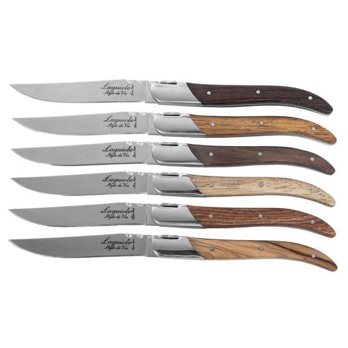 Laguiole By Andre Verdier 4" 6-Piece Steak Knife Set with Mixed Wood Handles
