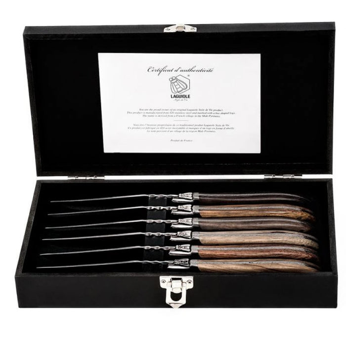 Laguiole By Andre Verdier 4" 6-Piece Steak Knife Set with Mixed Wood Handles