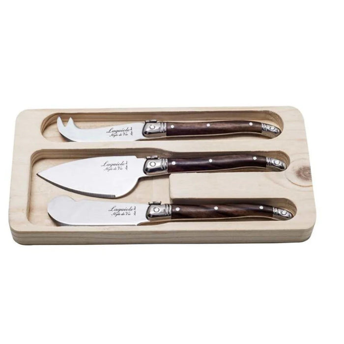 Laguiole By Andre Verdier  3-Piece Laguiole Premium Collection Dark Wood Cheese Knives
