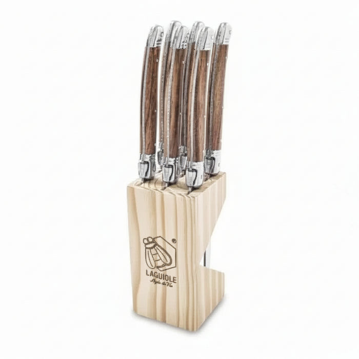 Laguiole By Andre Verdier 4" 6-Piece Dark Wood Steak Knife Set with Knife Block