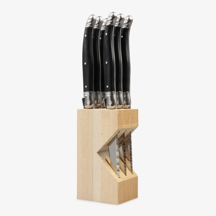 Laguiole By Andre Verdier 4" 6-Piece Black Steak Knife Set with Knife Block