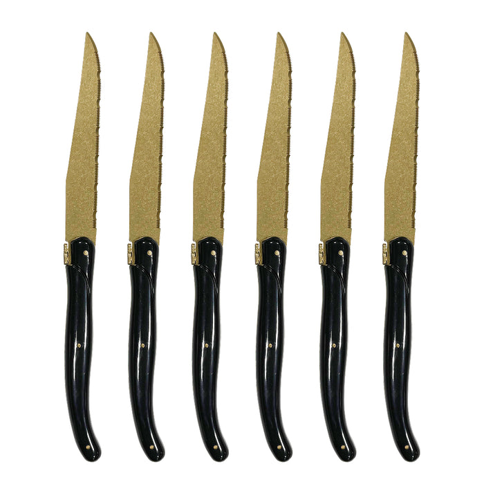 Laguiole By Andre Verdier 4" 6-Piece Steak Gold Stonewash Knife Set in Closed Wood Box