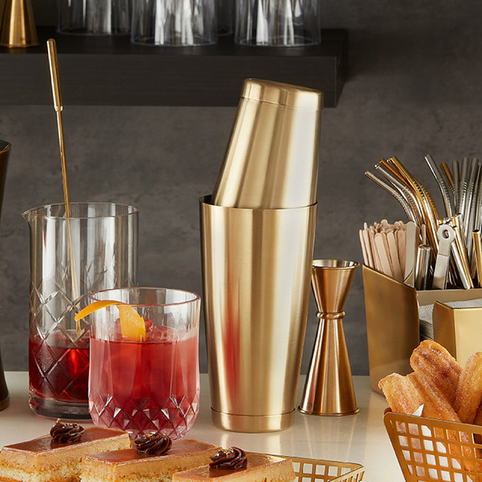 American Metalcraft GBSSET Stainless Steel Gold Boston Cocktail Shaker Set