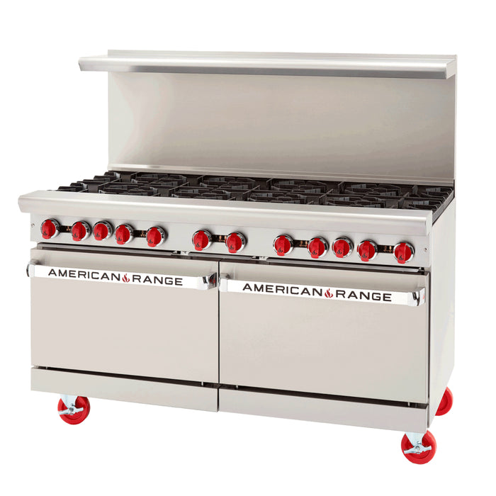 American Range AR‐10 60" Natural Gas 10-Burner Restaurant Range with 2 Standard Ovens - 390,000 BTU