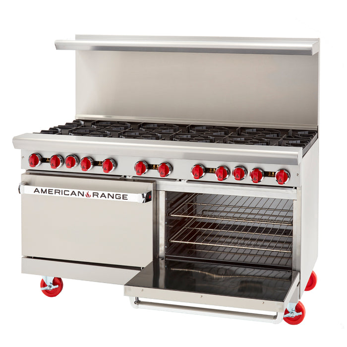 American Range AR‐10 60" Natural Gas 10-Burner Restaurant Range with 2 Standard Ovens - 390,000 BTU