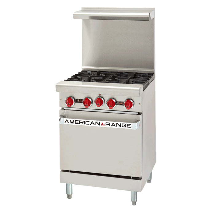 American Range AR‐4 24" Natural Gas 4-Burner Restaurant Range with Standard Oven - 155,000 BTU