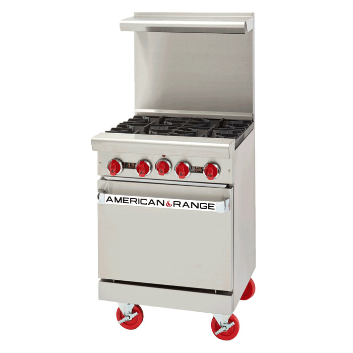 American Range AR‐4 24" Natural Gas 4-Burner Restaurant Range with Standard Oven - 155,000 BTU