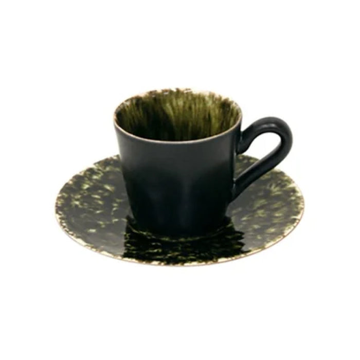 Costa Nova 3 oz. Riviera Forest Green Round Stoneware Coffee Cup and Saucer - 6/Case - ATCS04-FRT