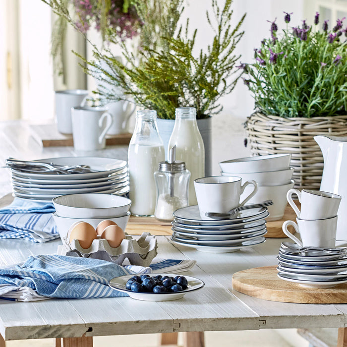 Costa Nova 5.8" Beja White & Blue Round Stoneware Appetizer Plate - 6/Case - ATP151-BLU