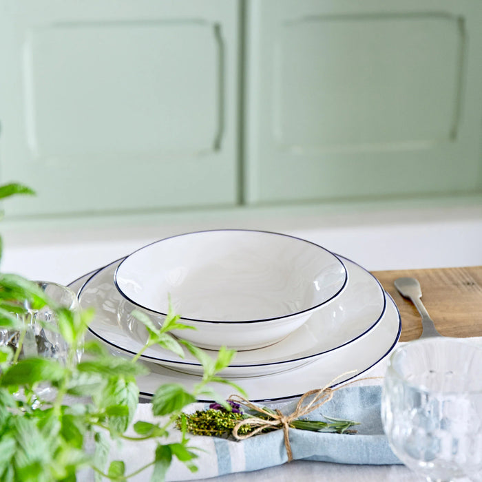 Costa Nova 8.25" Beja White & Blue Round Stoneware Pasta Plate - 6/Case - ATP211-BLU
