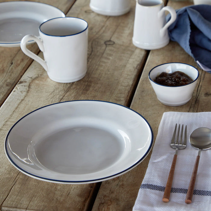 Costa Nova 8.8" Beja White & Blue Round Stoneware Salad/Dessert Plate - 6/Case - ATP231-BLU