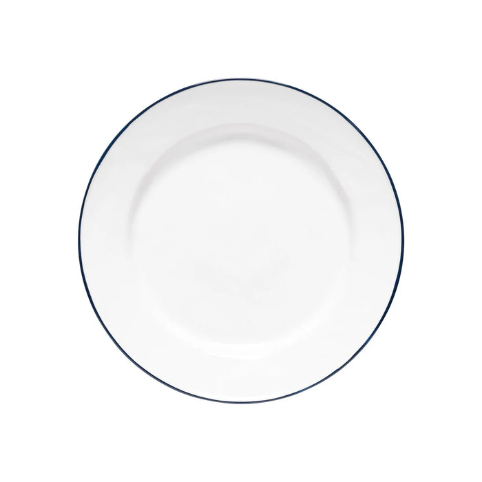 Costa Nova 11" Beja White & Blue Round Stoneware Dinner Plate - 6/Case - ATP281-BLU