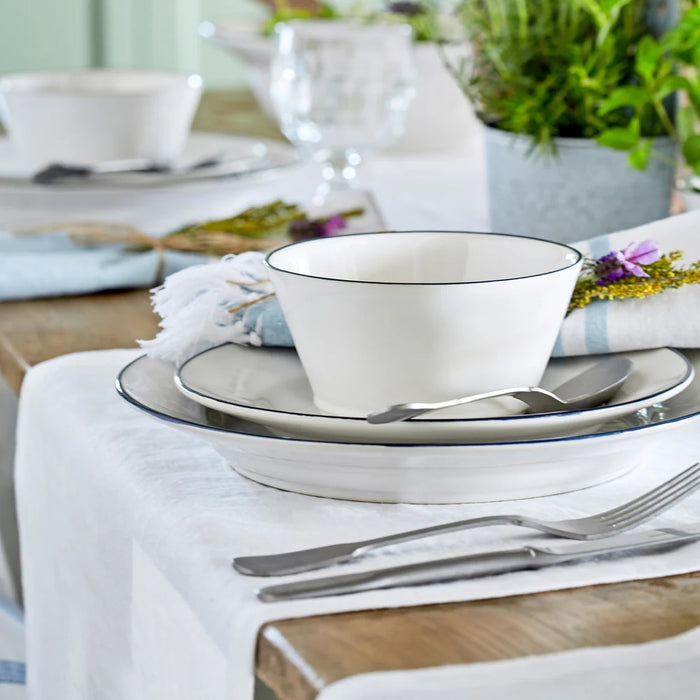 Costa Nova 15 Oz. Beja White & Blue Round Stoneware Bowl - 6/Case - ATS141-BLU