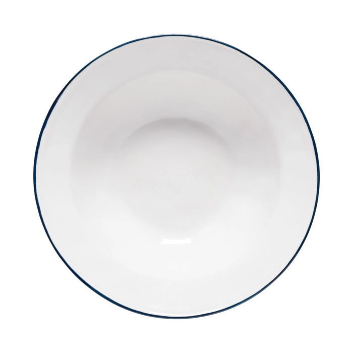 Costa Nova 11.75" Beja White & Blue Round Stoneware Salad Serving Bowl - ATS301-BLU
