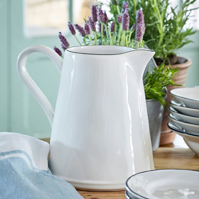 Costa Nova 74 Oz. Beja White & Blue Stoneware Pitcher - ATZ221-BLU