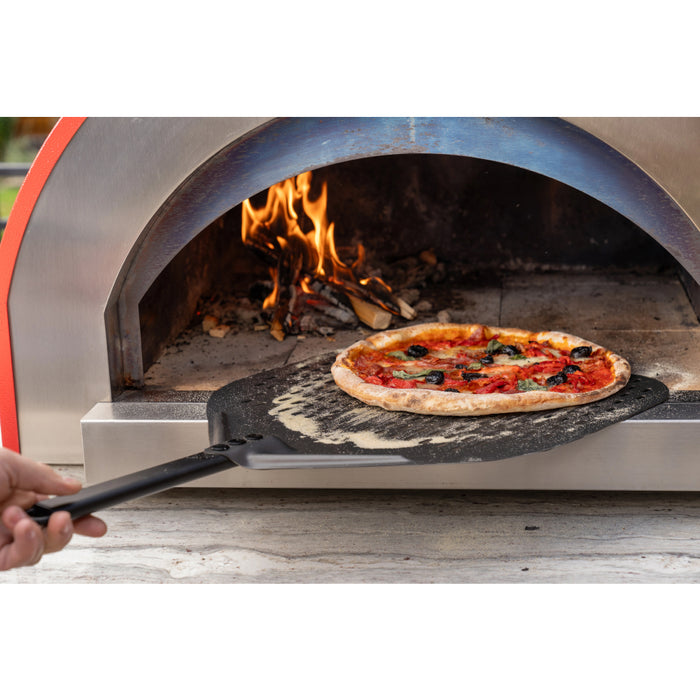 Browne 242220 14" x 12" Napolitani Aluminum Rectangular Perforated Pizza Peel with 10" Handle