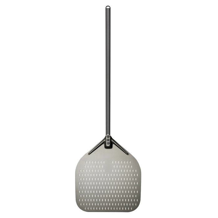 Browne 242590 14" x 12" Napolitani Aluminum Rectangular Perforated Pizza Peel with 43" Handle