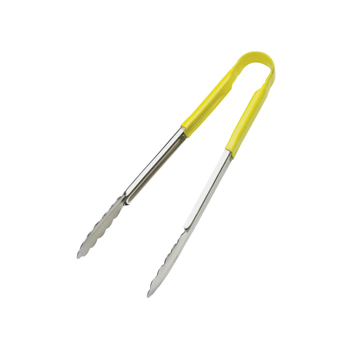 Browne 9" One-Piece Heavy-Duty Utility Tongs with Yellow Handle - 5511YL