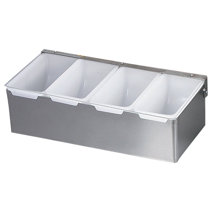 Browne 79300 Stainless Steel 4 Compartment Bar Condiment Tray with Plastic Inserts
