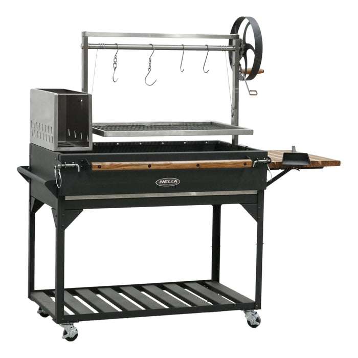 Nella 46" Argentine-Style Mobile Wood & Charcoal BBQ Grill with 18" Side Table & 1 Cooking Grate - 2304093