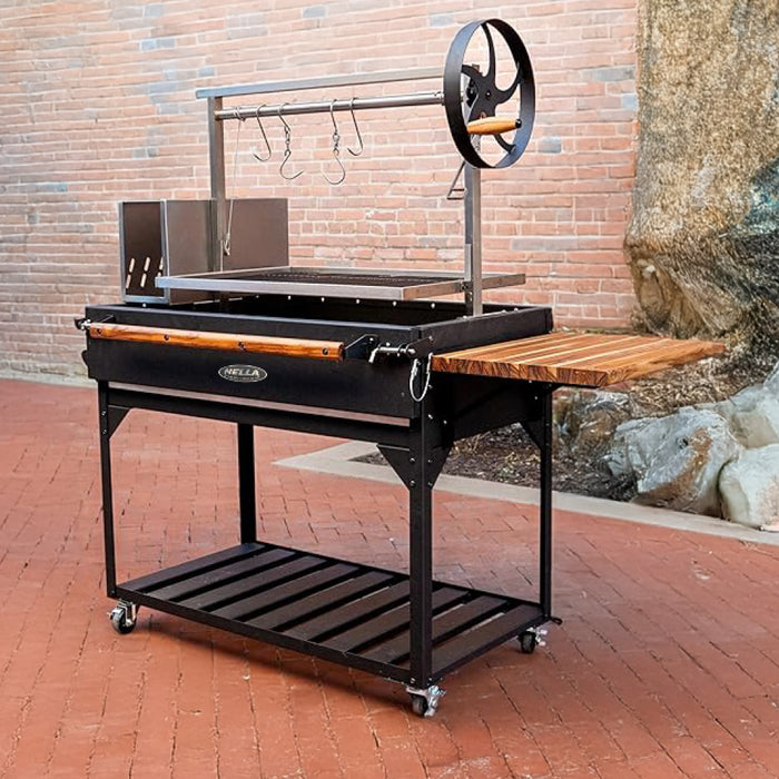 Nella 46" Argentine-Style Mobile Wood & Charcoal BBQ Grill with 18" Side Table & 1 Cooking Grate - 2304093