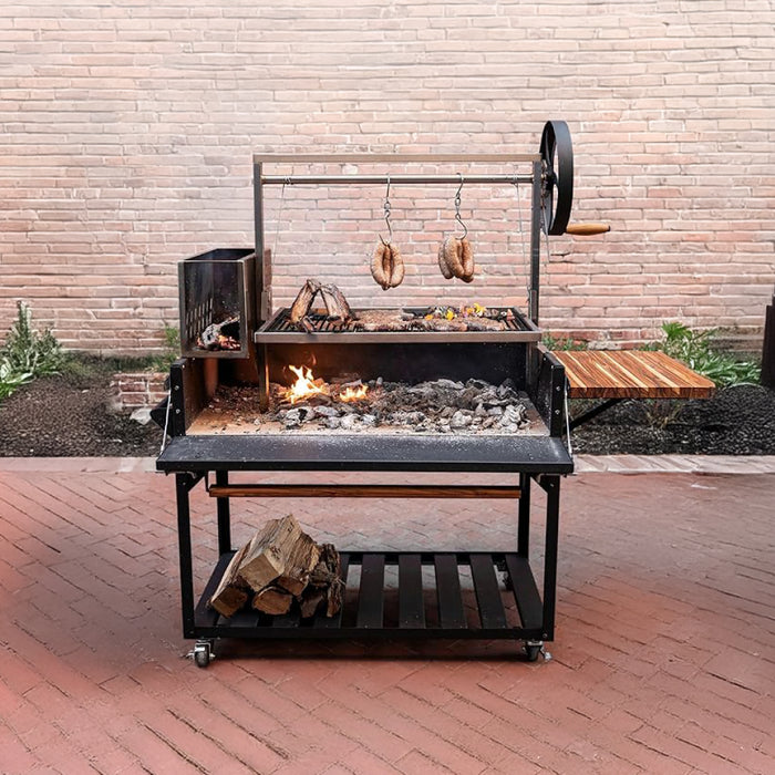 Nella 46" Argentine-Style Mobile Wood & Charcoal BBQ Grill with 18" Side Table & 1 Cooking Grate - 2304093