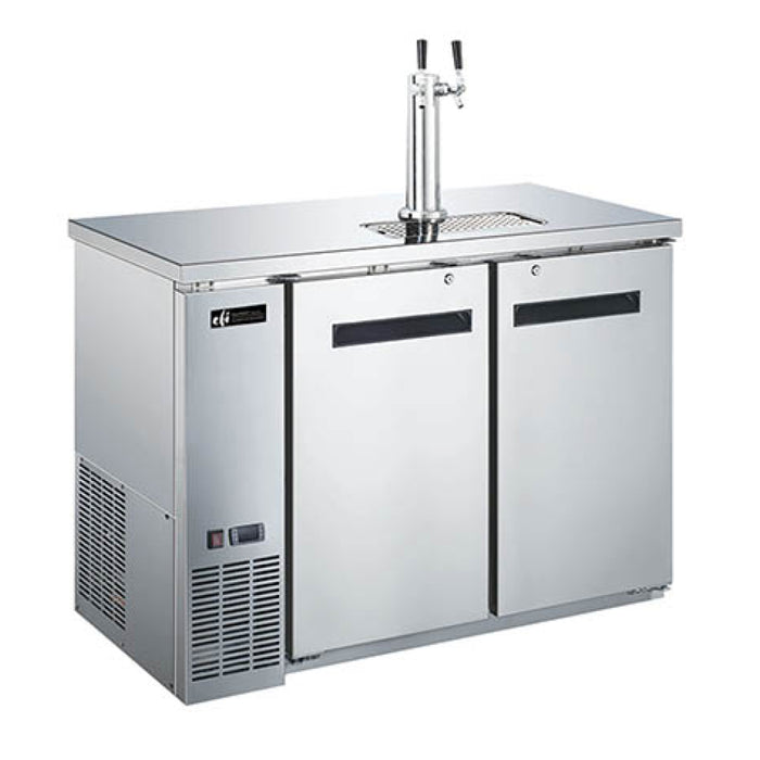 EFI CBBSDD2-48CC 49" 2-Keg Solid Door Stainless Steel Direct Draw Beer Dispenser with 2 Taps