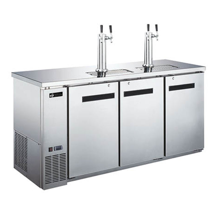 EFI CBBSDD3-72CC 73" 3-Keg Solid Door Stainless Steel Direct Draw Beer Dispenser with 4 Taps