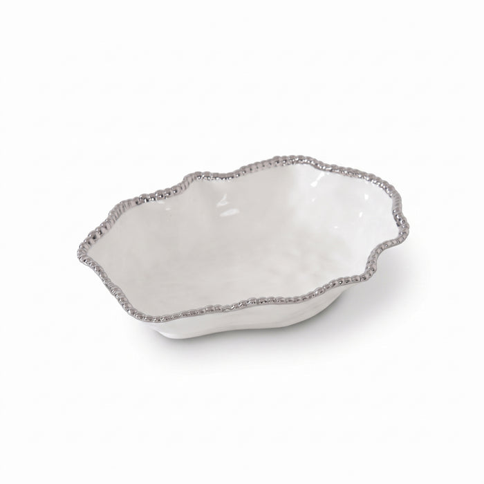 Pampa Bay 12" x 9" Salerno White-Silver Oval Porcelain Serving Bowl - CER1136W