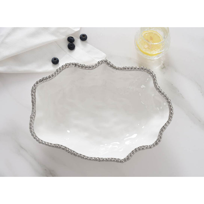 Pampa Bay 12" x 9" Salerno White-Silver Oval Porcelain Serving Bowl - CER1136W